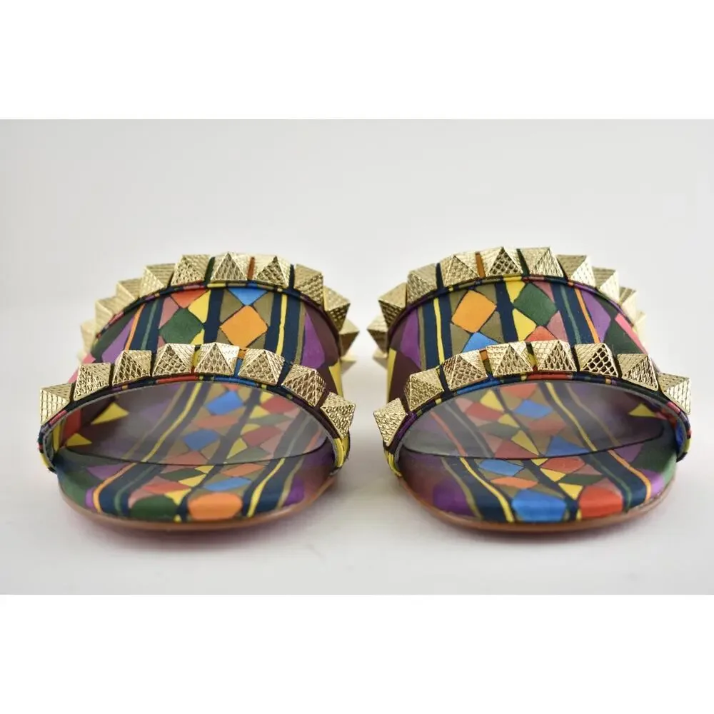 Christian Louboutin Pyramule 30 Multicolor Gold Stud Block Heel Mule Sandal 39